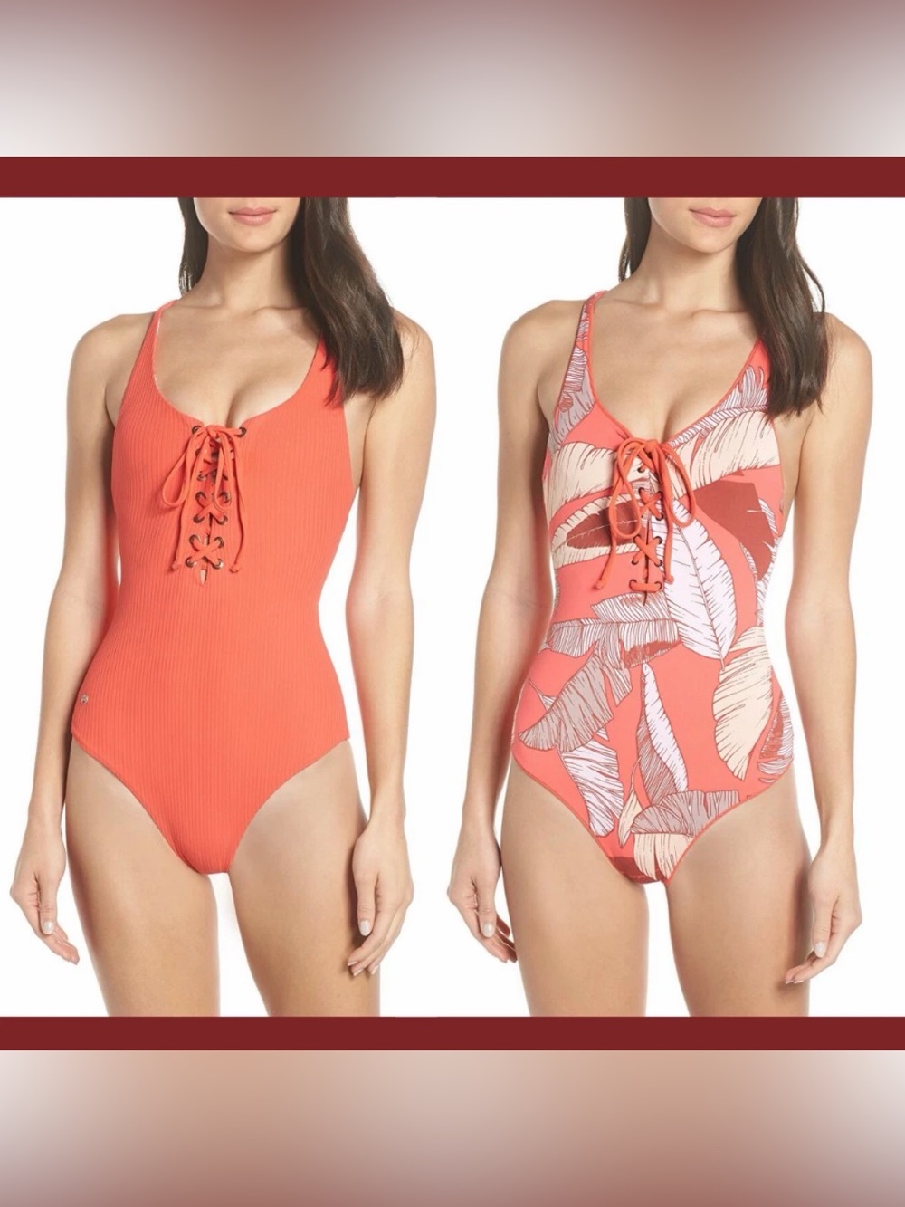 Luli Fama Coral Lace-Up One-Piece Swimsuit